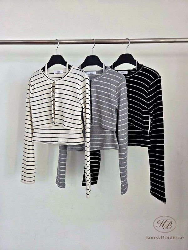 SS90 春季 條紋薄長袖套裝 