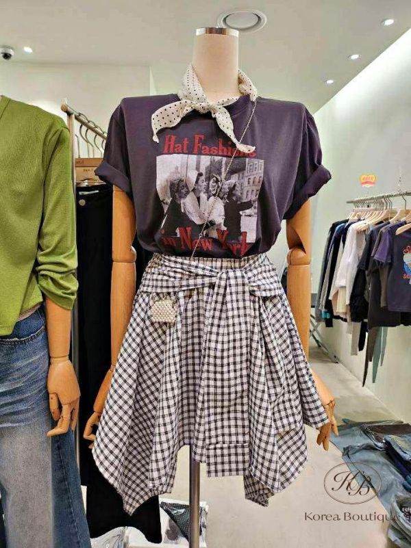 SS471 春季 格紋綁帶造型裙 