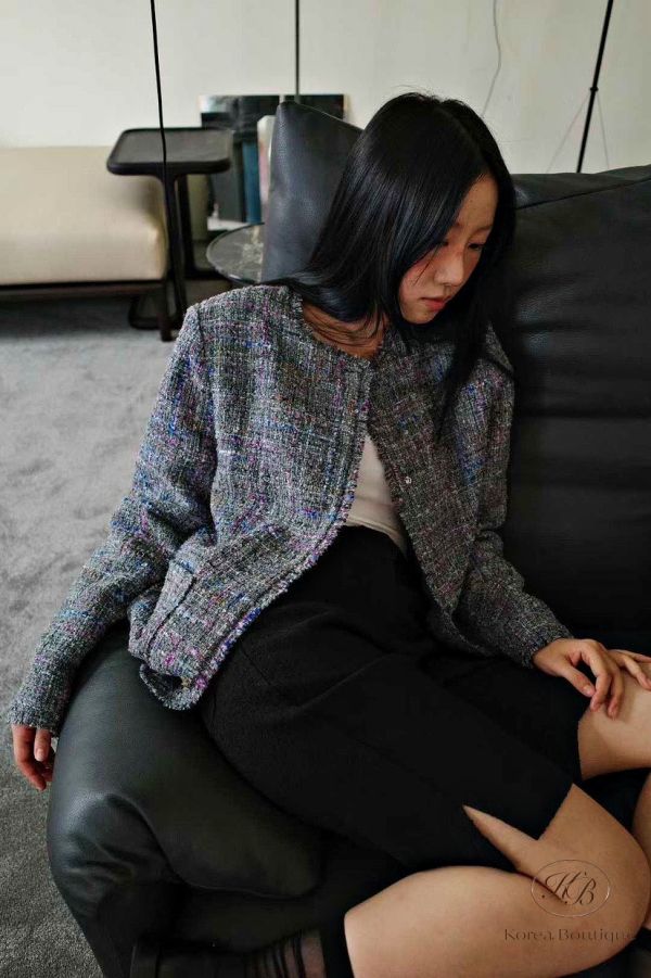 Fw124 秋季 復古粉灰小香外套 