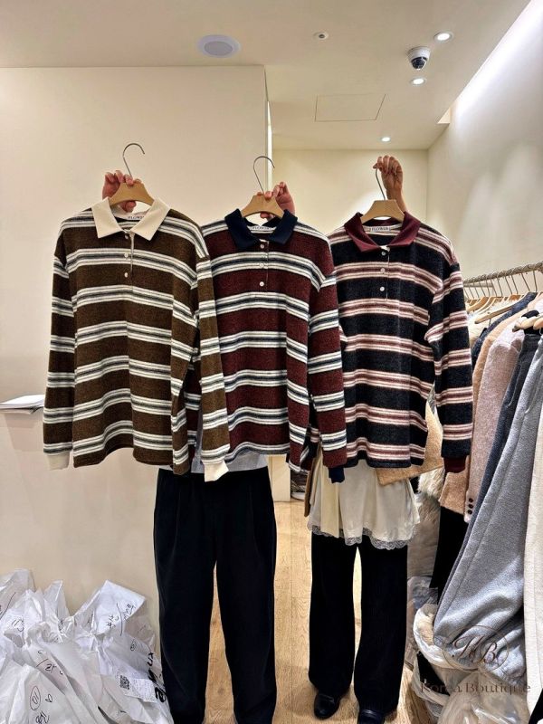 FWKR90 冬季 磨毛polo條紋衫 