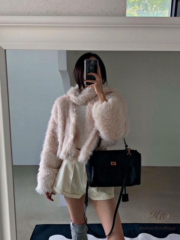 Fw415 秋季 短版皮草大衣 附上圍巾 