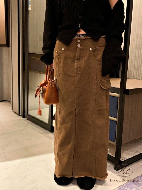 Fw391 秋季 毛邊設計落地裙 