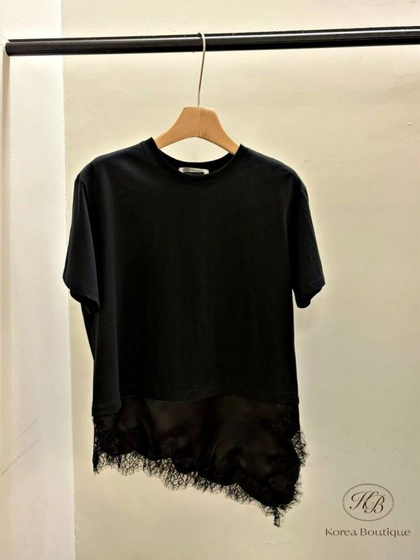 SS233 春季 蕾絲下擺短tee 
