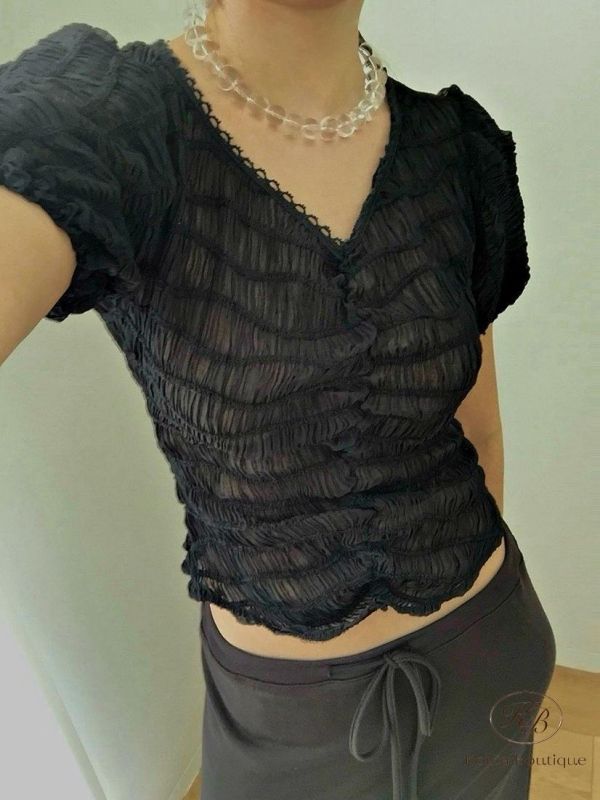 SS299 春季 很美的皺摺透膚上衣 