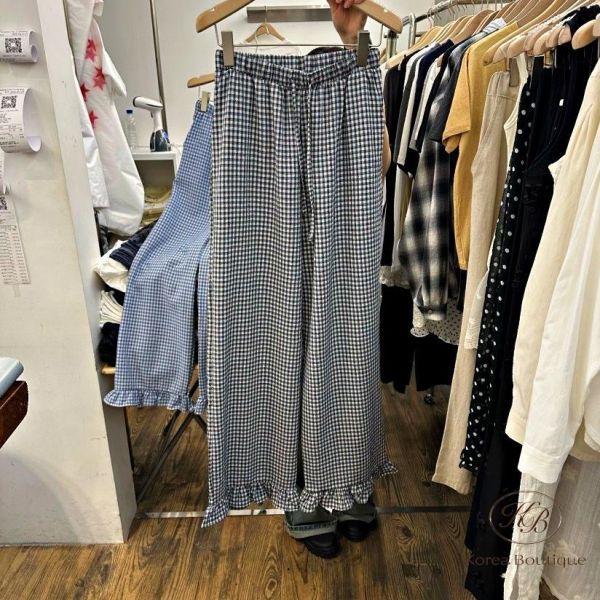 SS451 春季 格紋花邊褲 