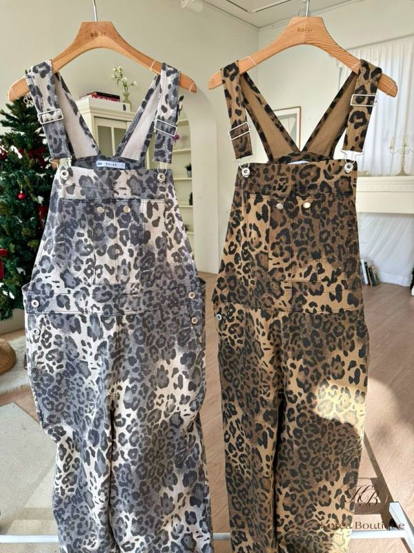 Fw485 冬季 豹紋吊帶褲 