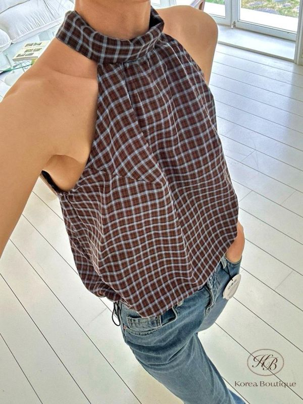 SS440 春季 格紋消肩上衣 露出鎖骨好性感 