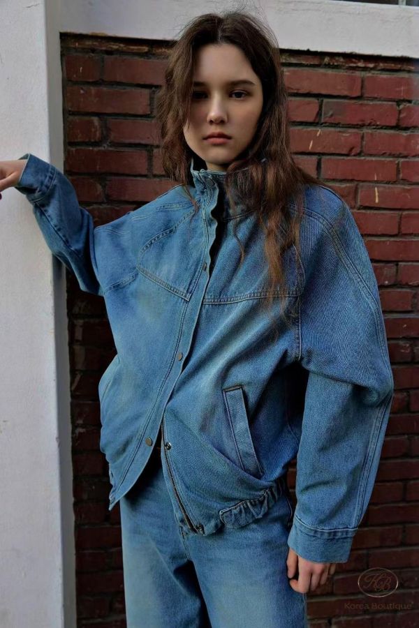 SS162 春季 好看的壓線翻領牛仔外套 