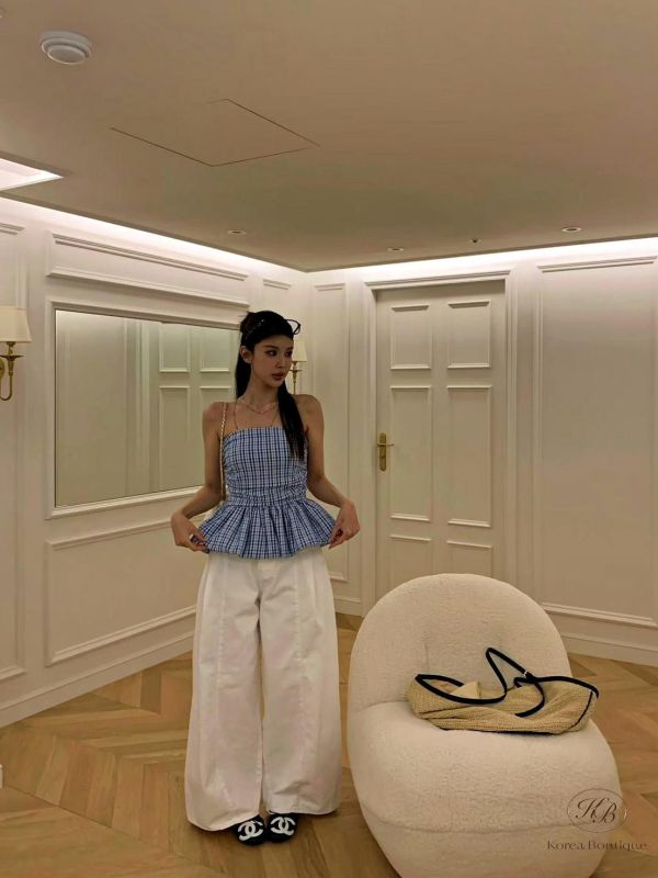 SS396 春季 平口格紋小洋裝上衣 