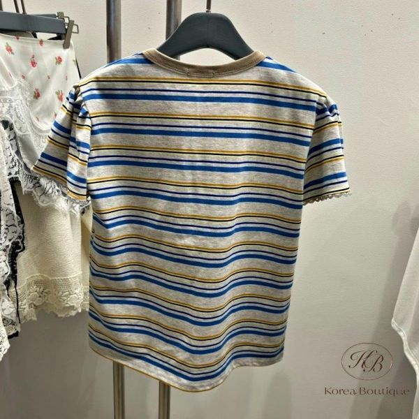 SS218 春季 袖口有花邊的條紋上衣 