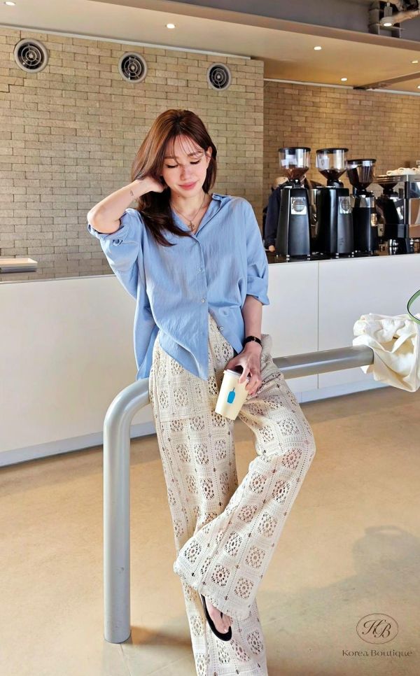 SS373 春季 重工針織摟空褲 