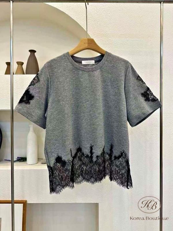 SS456 春季 蕾絲袖設計 下擺蕾絲 