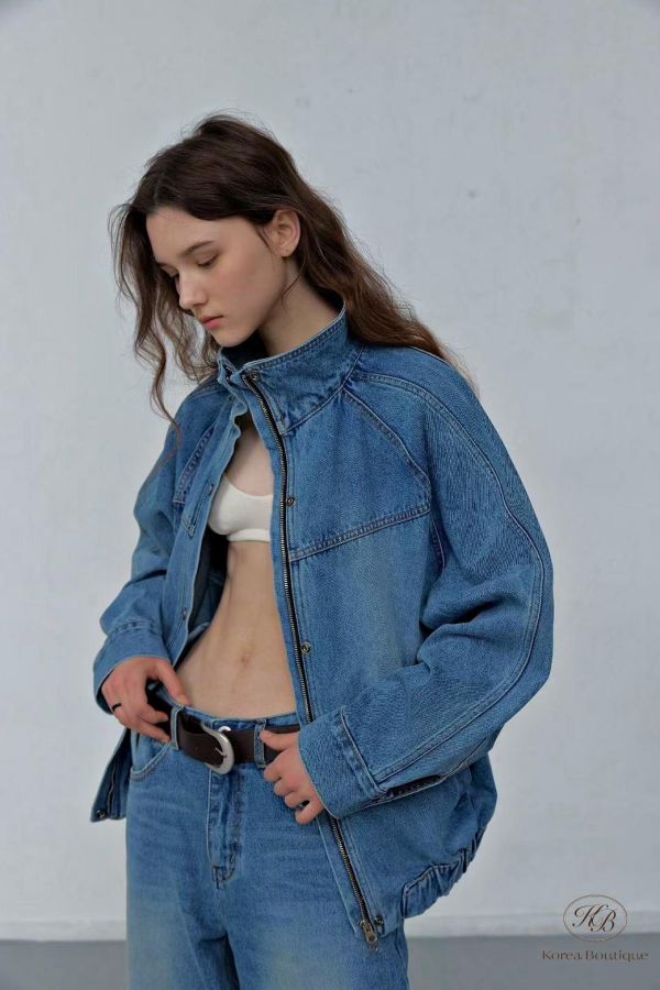 SS162 春季 好看的壓線翻領牛仔外套 