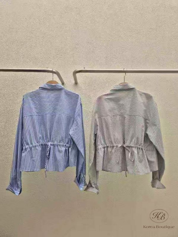 Fw258 秋季 條紋後綁帶設計襯衫 