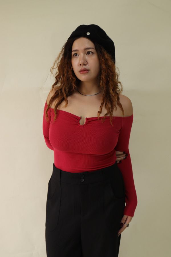 很修身平口針織衣(紅) 