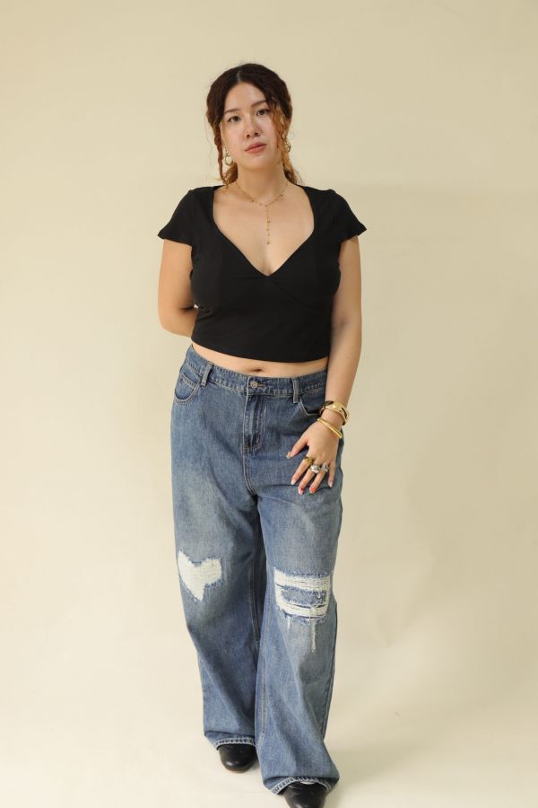 【EASE】愛心刷破牛仔寬褲 