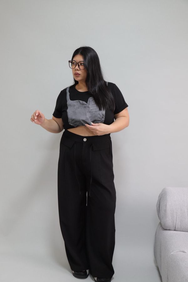 【EASE】夏天必備空氣感簡約寬褲-黑 
