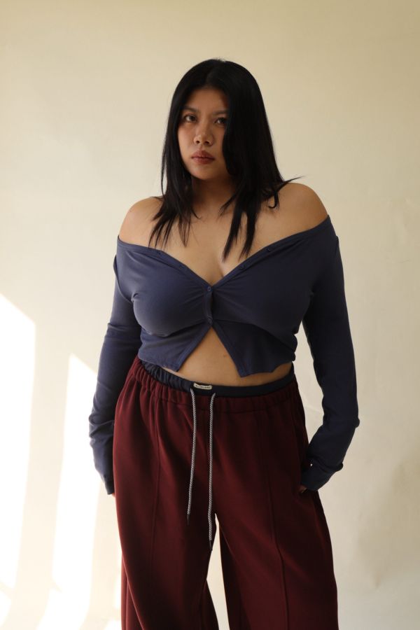 V領羅紋開釦上衣(藍) 