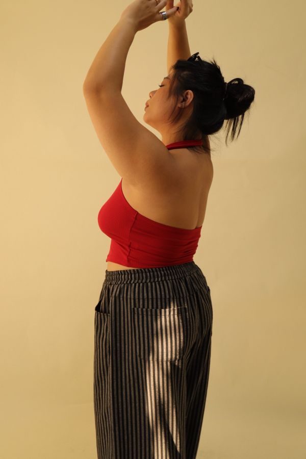 掛脖收腰排釦背心(紅) 