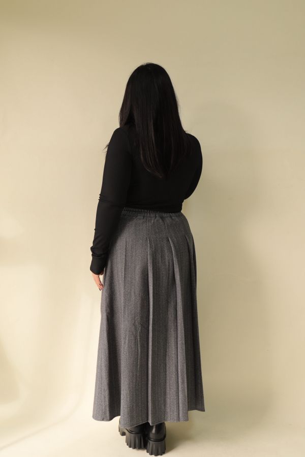 【EASE】高級感亞麻灰重工西裝百摺裙 