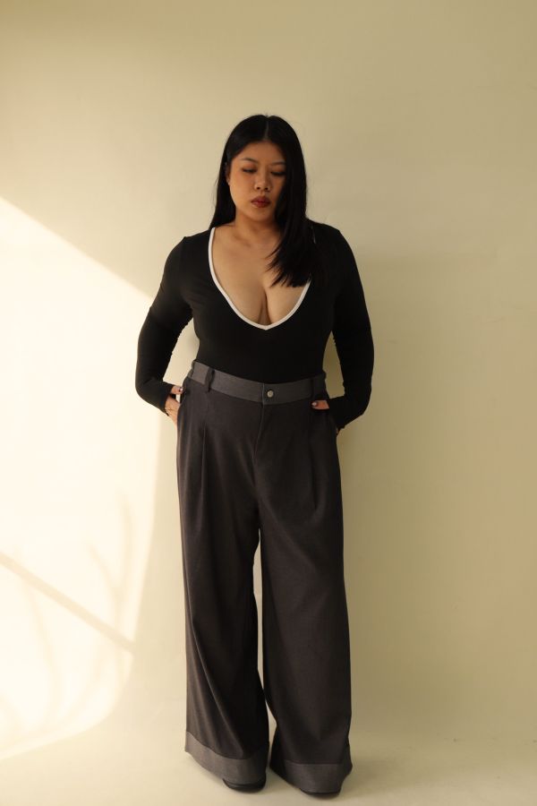 【EASE】拼接撞色高級感打摺寬褲 