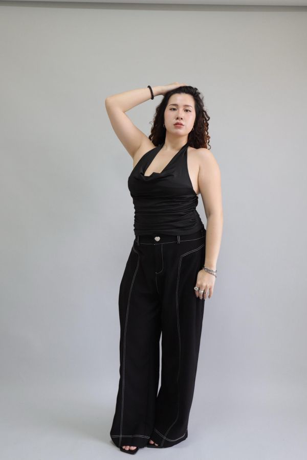 【EASE】肉肚友善長腿明線寬褲-黑 