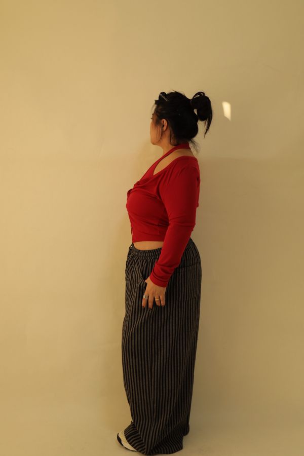 【EASE】藏肉系不鬆垮條紋寬褲(黑) 