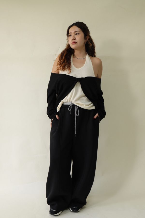 【EASE】掛脖假兩件針織上衣 (黑) 