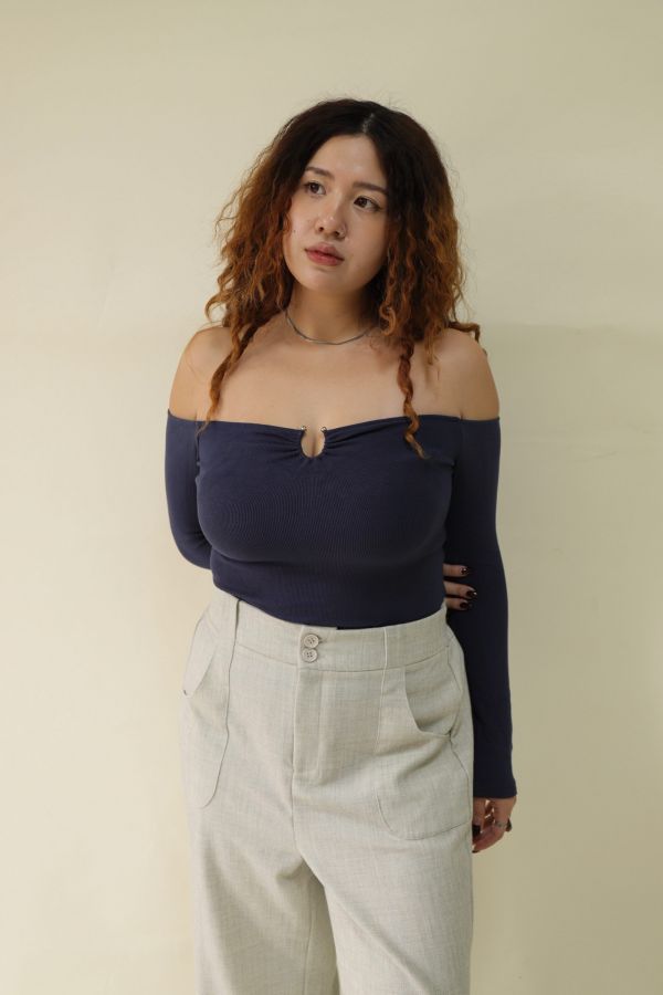 很修身平口針織衣(藍) 