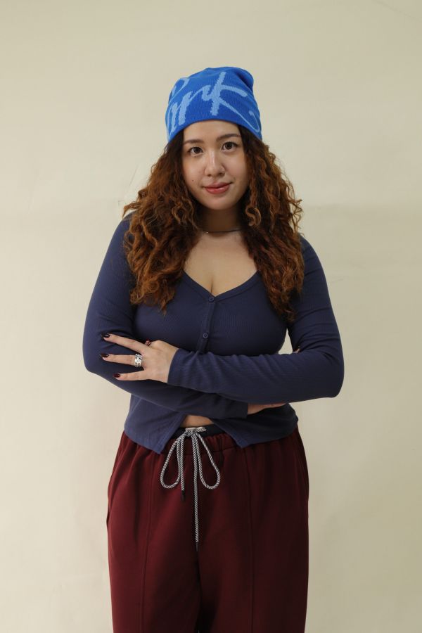 V領羅紋開釦上衣(藍) 