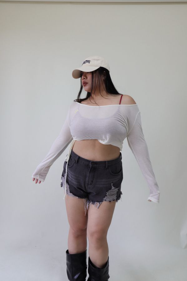 ‹ LS MADE › 破壞感煙灰黑牛仔短褲 