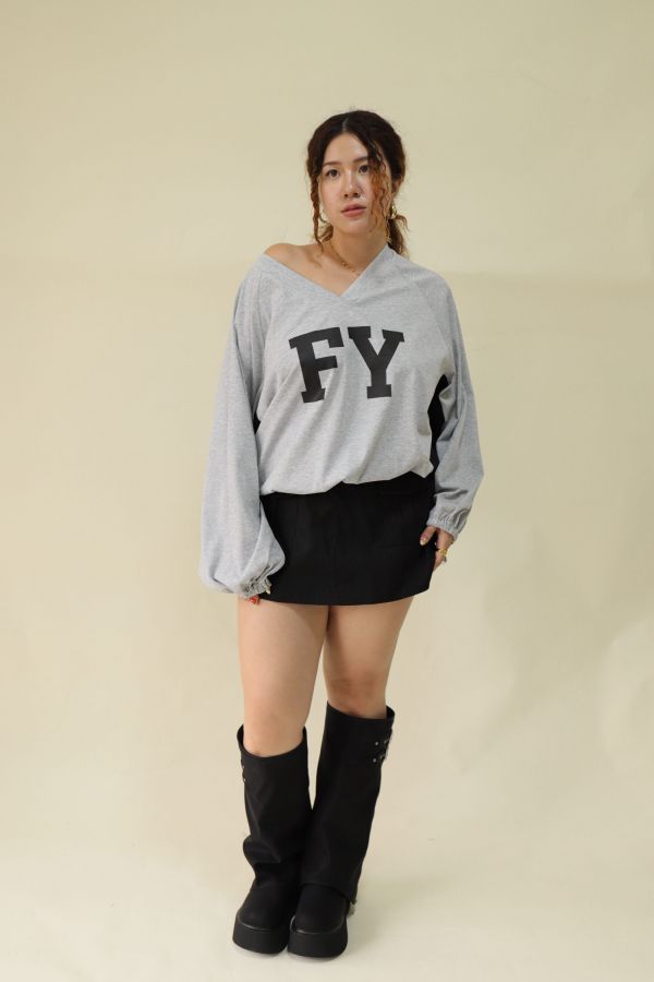 【EASE】混搭街頭撞色寬鬆T(灰) 