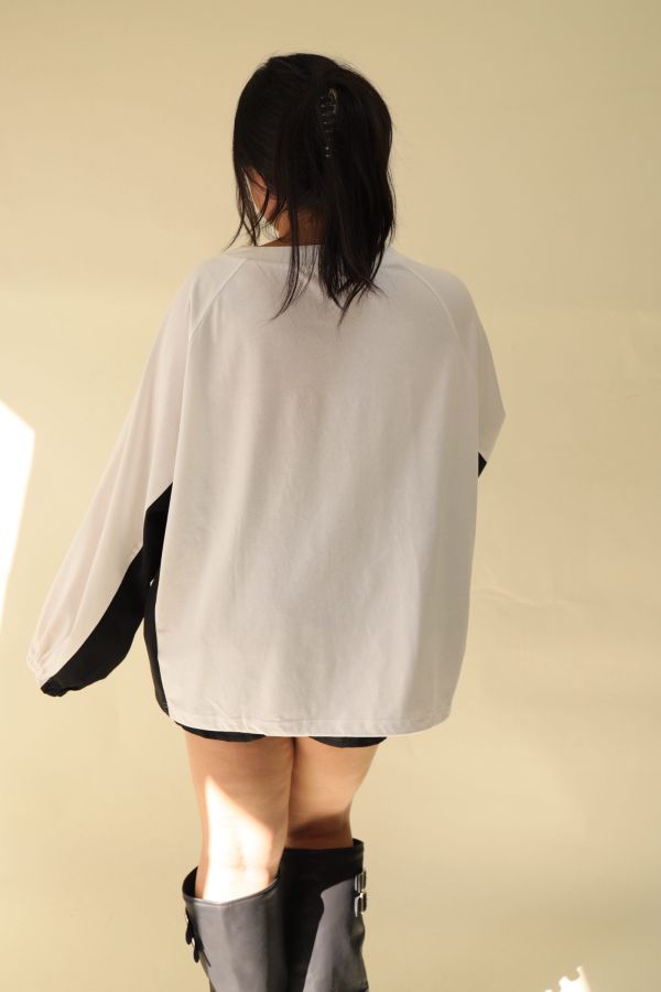 【EASE】混搭街頭撞色寬鬆T(白) 