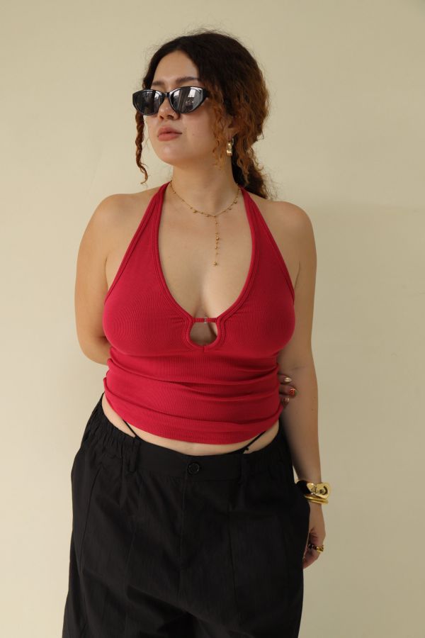 大鏤空掛脖彈力背心(紅) 