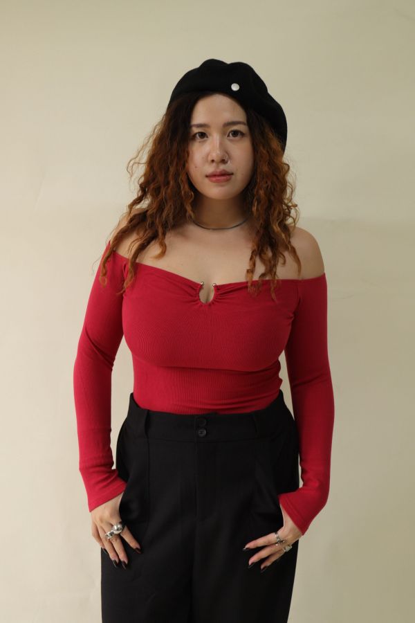 很修身平口針織衣(紅) 