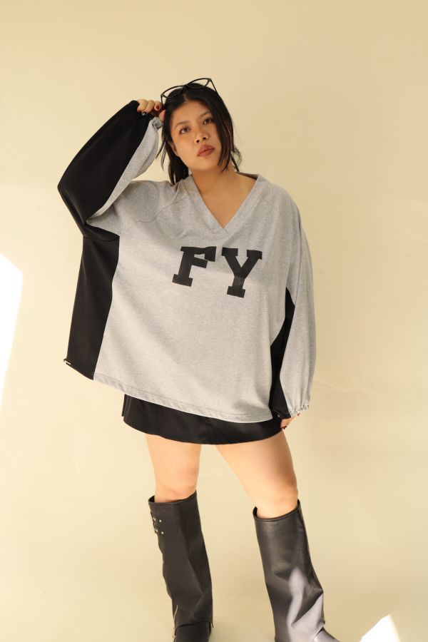 【EASE】混搭街頭撞色寬鬆T(灰) 