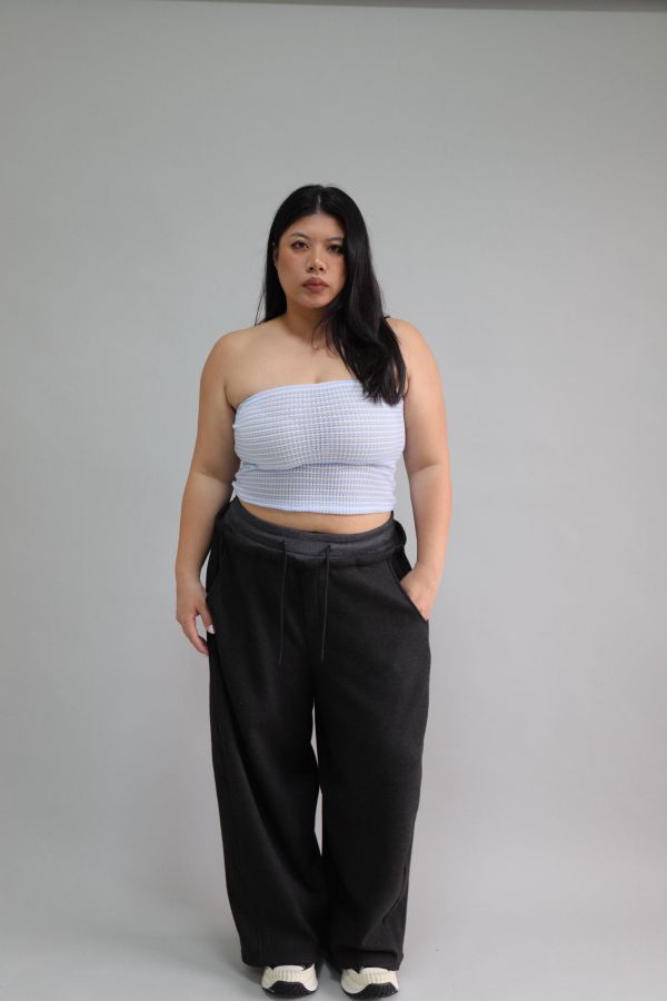 【EASE】假兩件厚磅彎刀棉褲-碳黑 