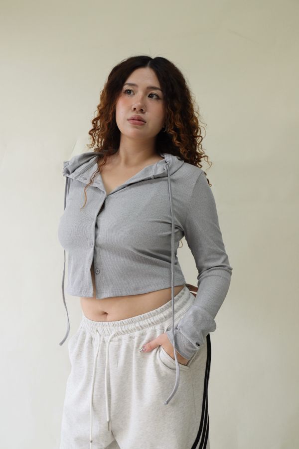 連帽全排釦短版上衣 