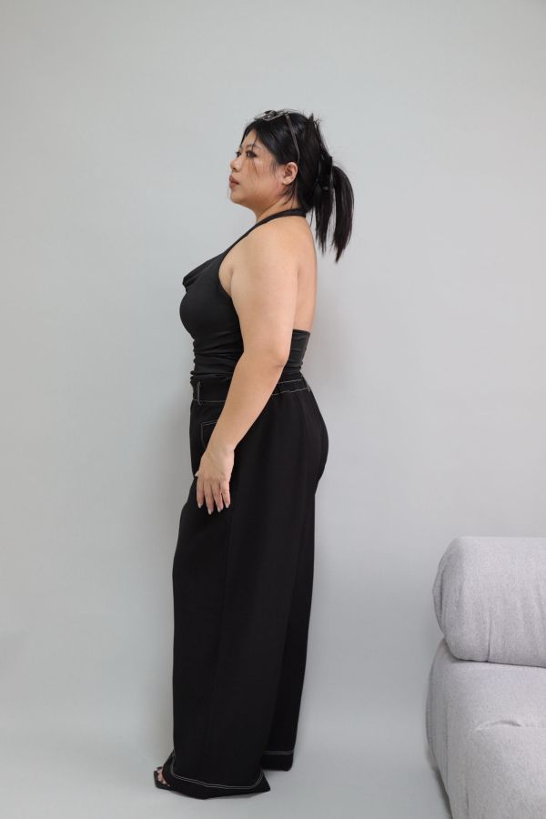 【EASE】肉肚友善長腿明線寬褲-黑 