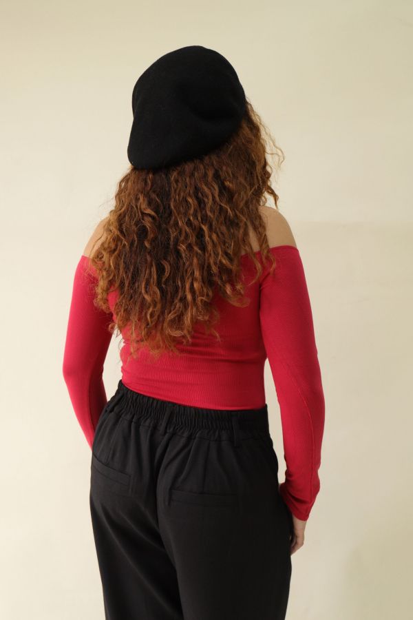 很修身平口針織衣(紅) 