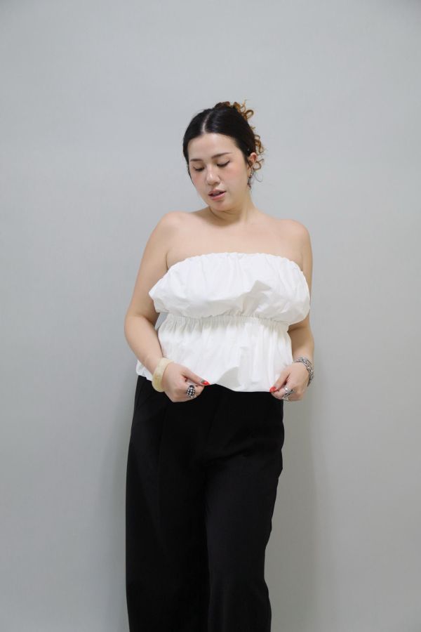 法式澎澎平口上衣-白 