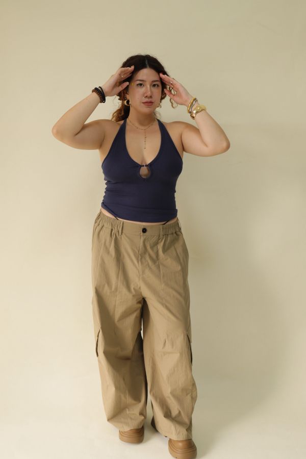 【EASE】大口袋寬鬆工裝褲(棕) 