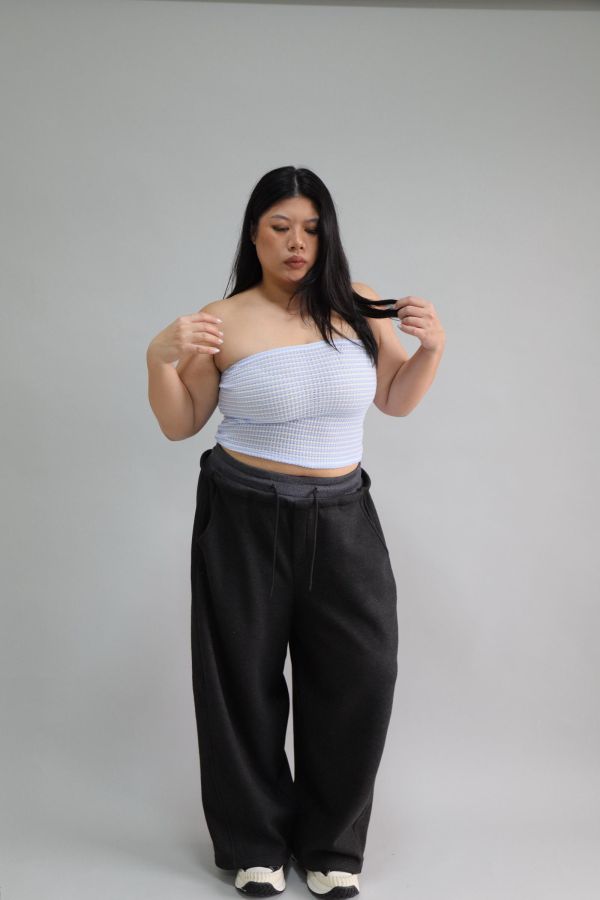 【EASE】假兩件厚磅彎刀棉褲-碳黑 