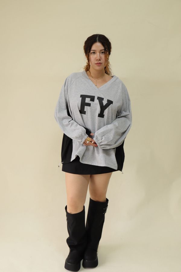 【EASE】混搭街頭撞色寬鬆T(灰) 