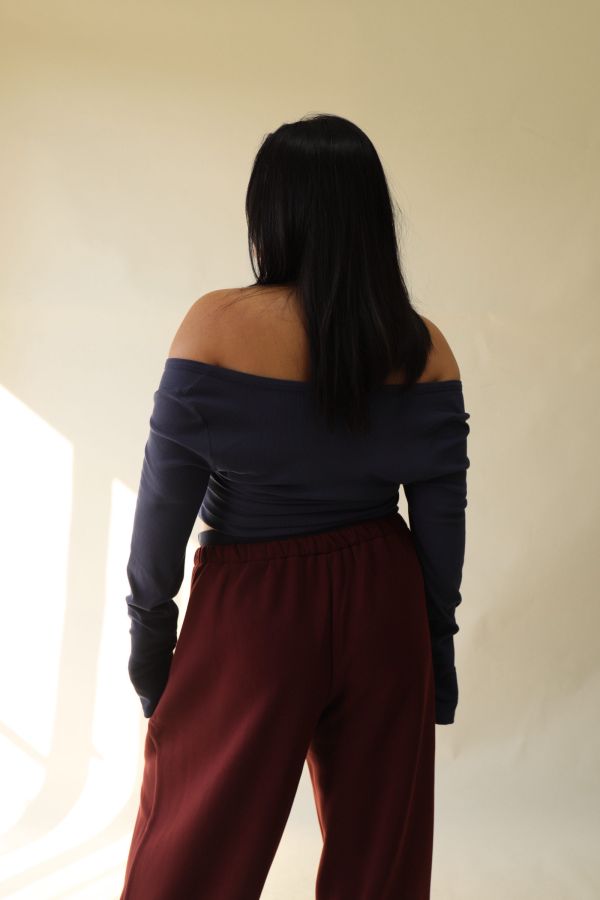 V領羅紋開釦上衣(藍) 