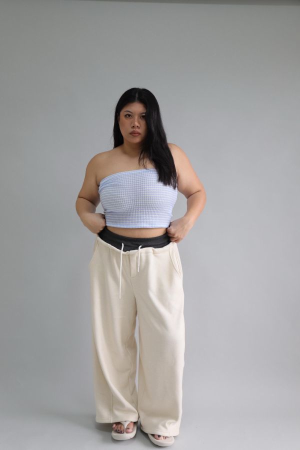 【EASE】假兩件厚磅彎刀棉褲-奶杏 