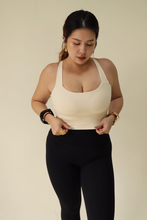 寬肩無勒感扭結美背運動內衣-白 