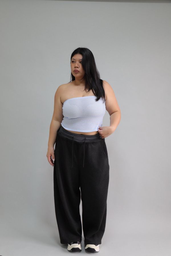 【EASE】假兩件厚磅彎刀棉褲-碳黑 