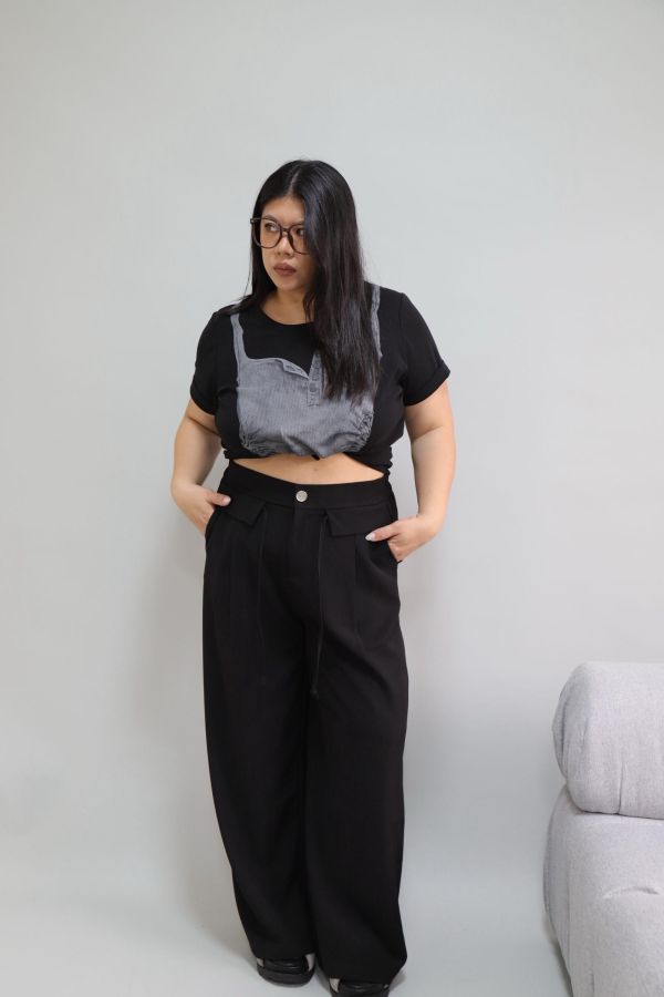 【EASE】夏天必備空氣感簡約寬褲-黑 