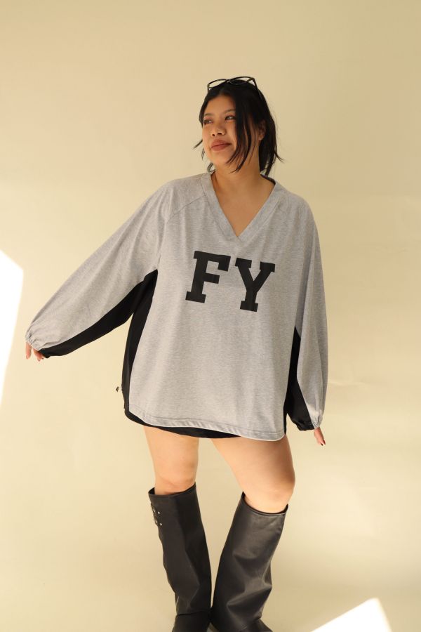 【EASE】混搭街頭撞色寬鬆T(灰) 